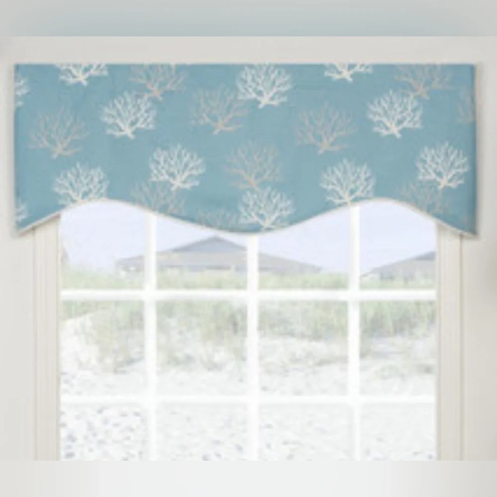 Captiva Shaped Rod Pocket Valance Victor Mill SeaCoral Design White Lining 50x17